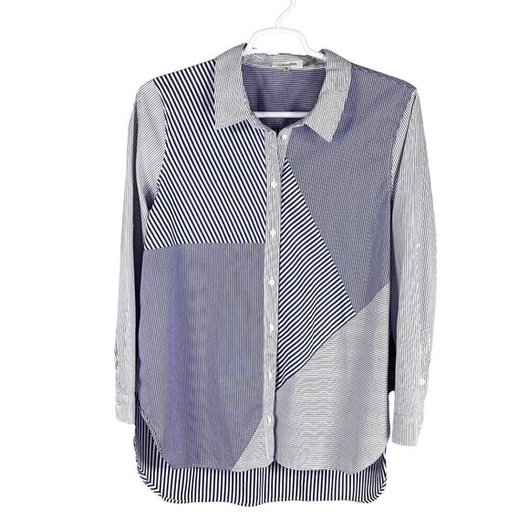 Calvin Klein Womens XL Purple Gingham Striped Patchwork Button Up Shirt Office - Picture 7 of 16